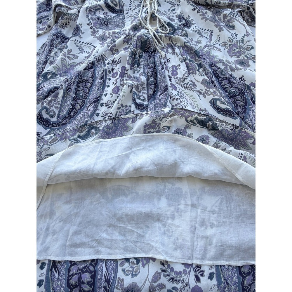 Free People Rain or Shine Peasant Lace Up Dress S Purple Paisley Boho Crochet - Picture 9 of 13